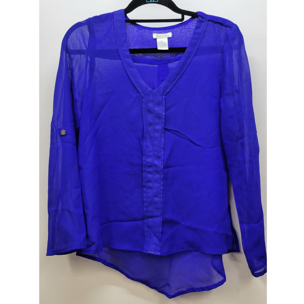 Dizzy -Lizzy Royal Blue Sheer Button Down Blouse